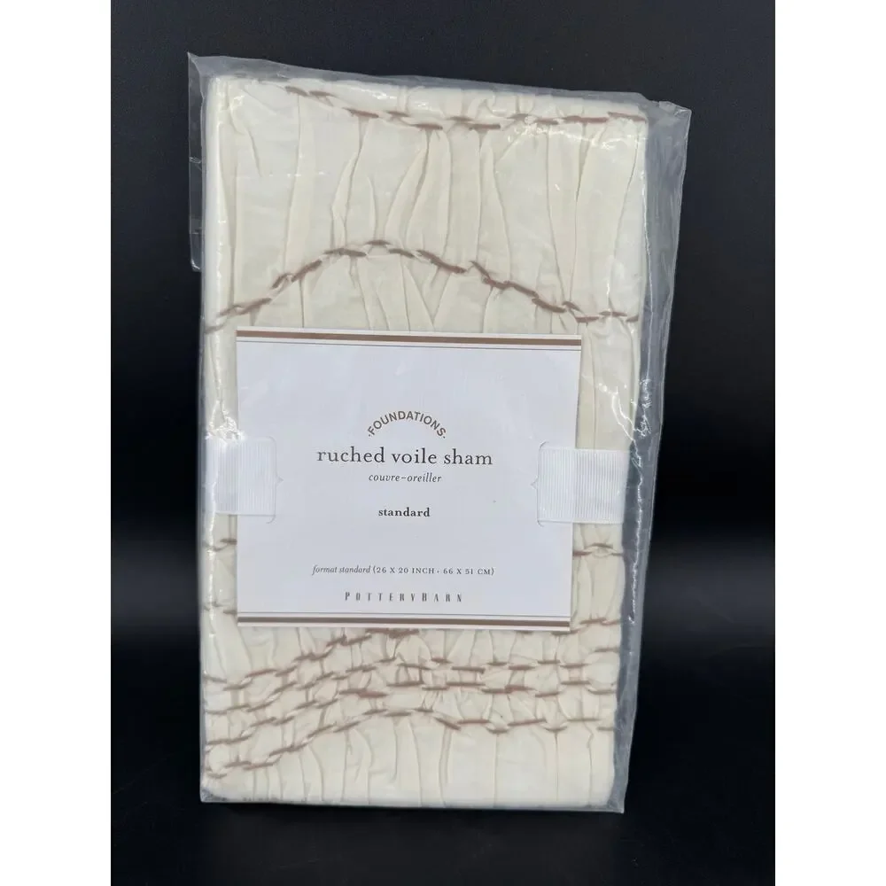 NEW Pottery Barn Ruched Voile King Cal King Duvet Cover w/ 2 Shams Ivory Cotton